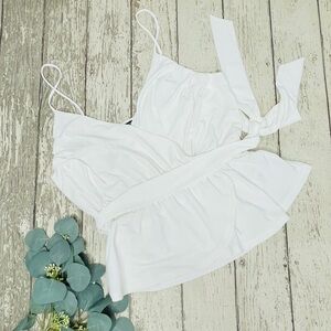 Express Surplice Tie Waist Peplum Top